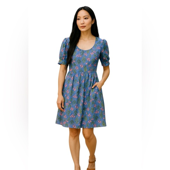 LOFT Blue Floral Puff Sleeve Dress – Size 0 - Picture 5 of 5